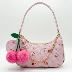 Y2K Pink Quilted Baguette Bag Cherry Print with Pom Pom Charm- NWT Under One Sky